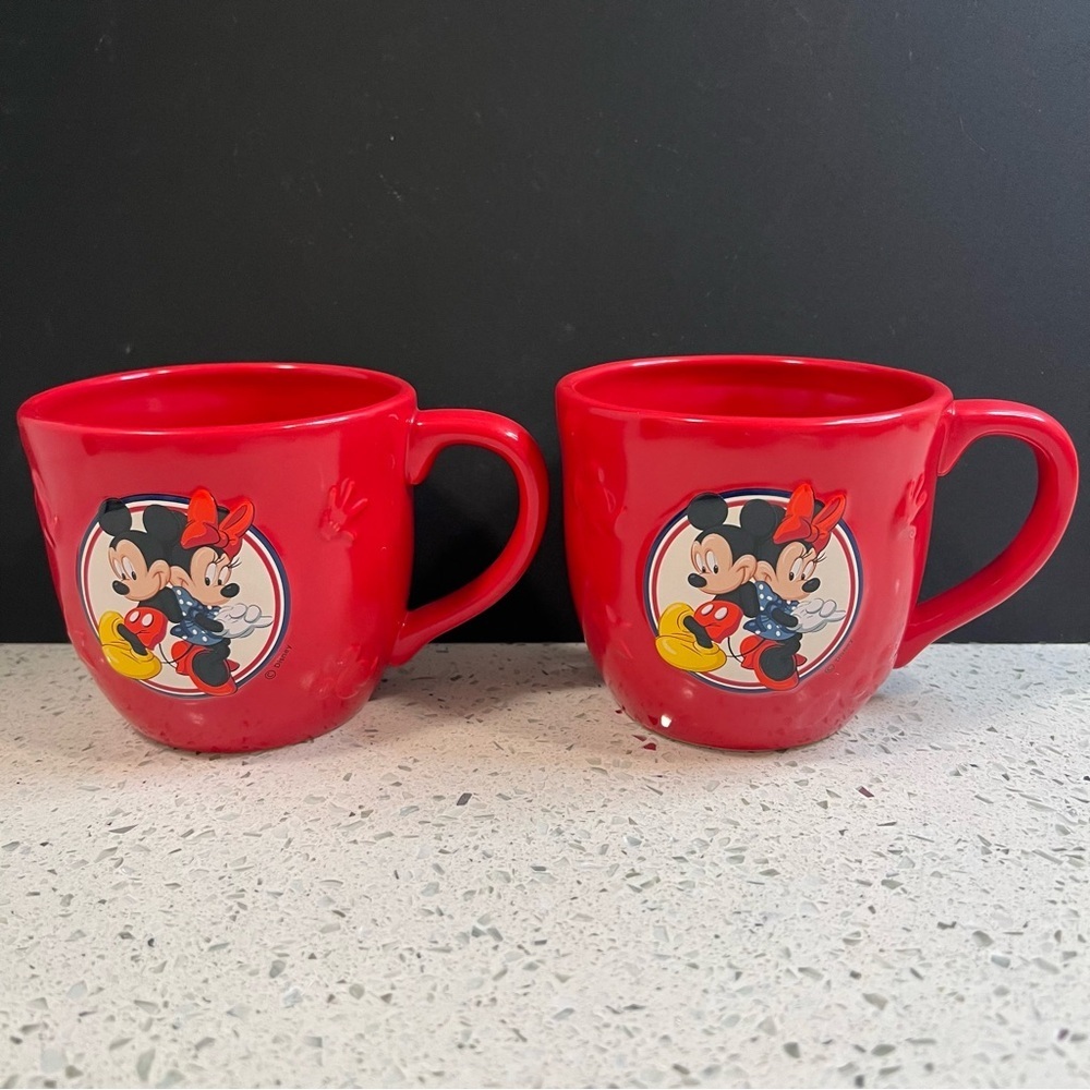 HALLMARK Disney Mickie Minnie Mugs Cups x 2 | Embossed Stars 4th of July | Red